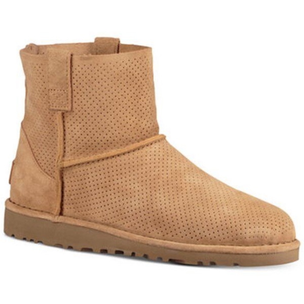 UGG Australia Mini Perforated Suede Unlined Boots 7 Chestnut